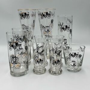 Vintage Libbey Curio Stagecoach & Buggy Cocktail Glasses Set of 10